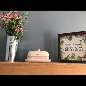 Rae Dunn pink polka dot butter dish